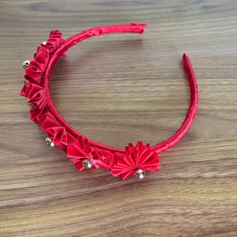 New Headband Red with decorative flowers for girls